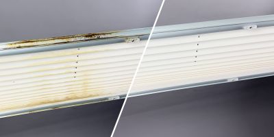 Vorher-Nachher-Vergleich von Schmierfett auf einem Plissee